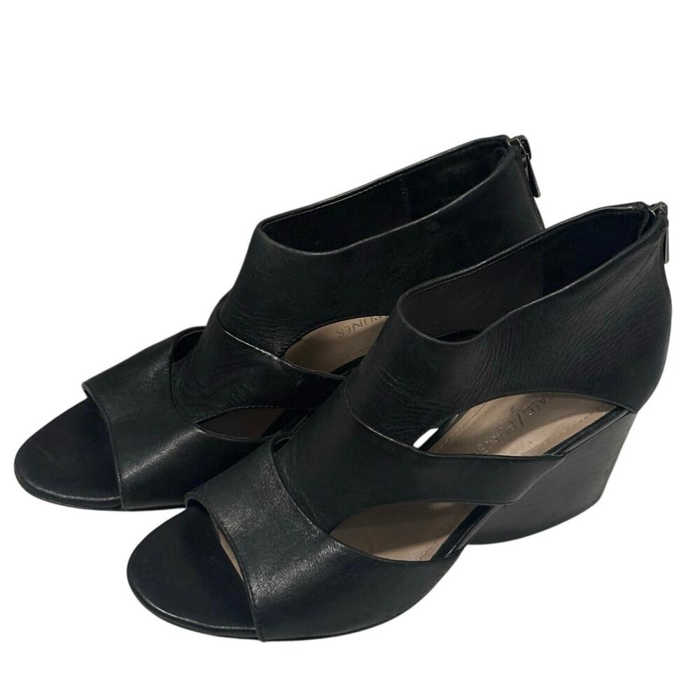 Donald J Pliner Jenkin Black Leather Cutout Wedge Open Toe Bootie Heels 7M